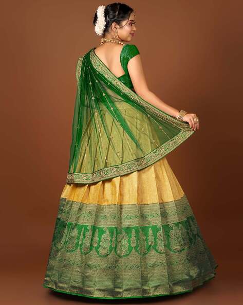 Green Designer Indian Style Wedding lehenga choli with Golden embroidery -