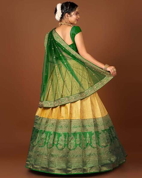 Raw Silk - Green/Gold Lehenga | MaRee Style