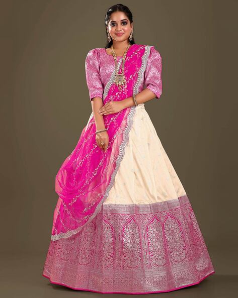 Heavy Kanjivaram Silk Half Saree Lehenga Choli With Blouse and Georgette  Dupatta in USA, UK, Malaysia, South Africa, Dubai, Singapore