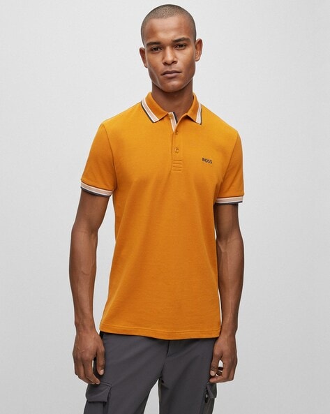 Buy BOSS Organic Cotton Logo Cotton Polo T Shirt Orange Color Men AJIO LUXE