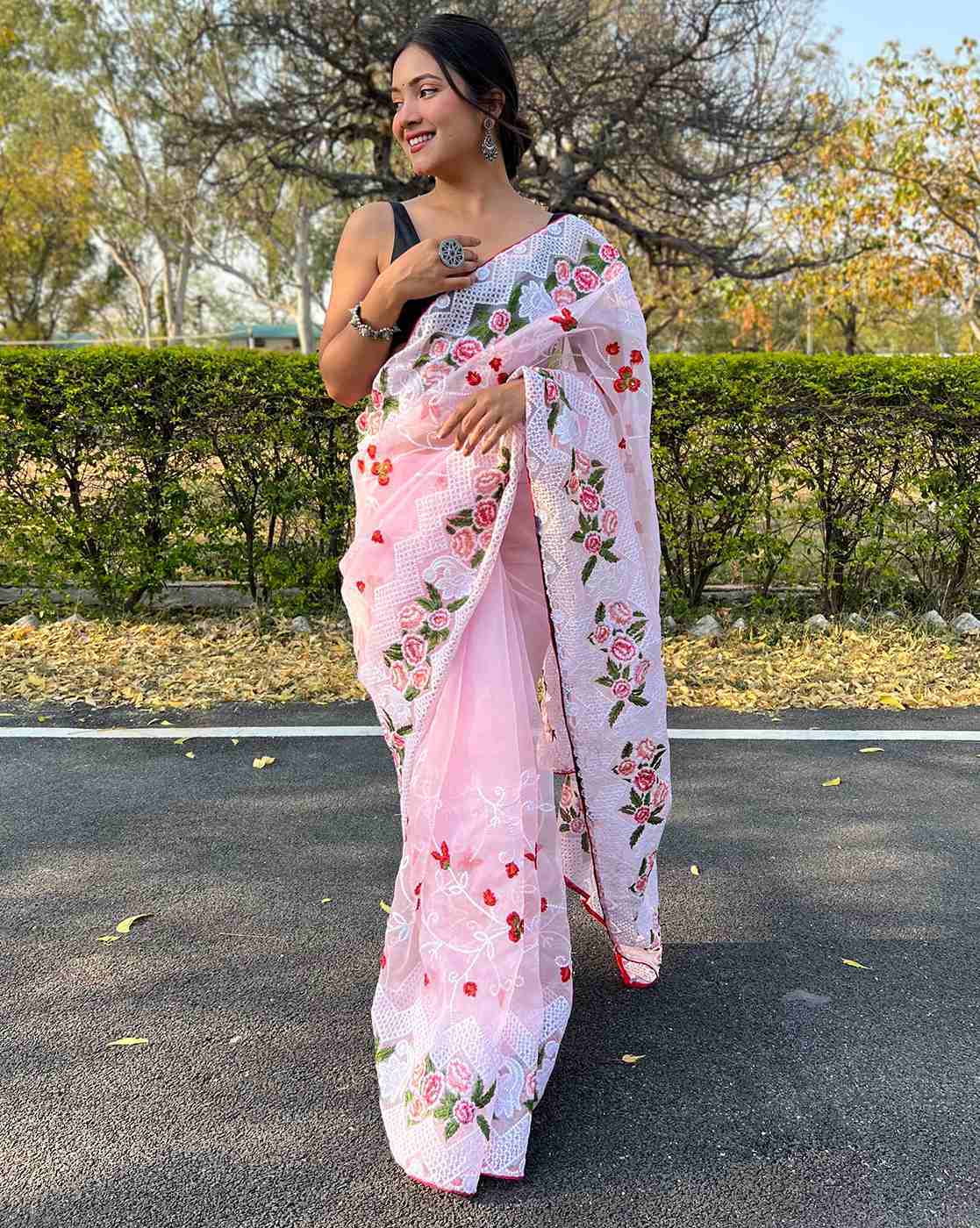 Buy Blue & Peach Sarees for Women by SATRANI Online | Ajio.com