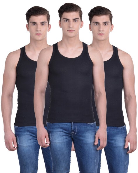 Buy Men's Black Solid Innerwear Vest Online