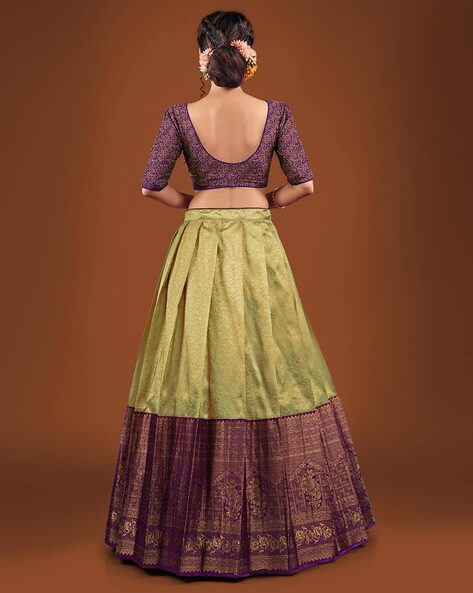 Festive, Party Wear, Reception Purple and Violet, Yellow color Banarasi  Silk fabric Lehenga : 1895258