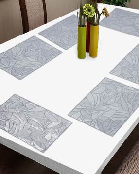 fabinaliv Set of 6 Silver Floral Textured PVC Table Mats (45X30 cm)-picture-13
