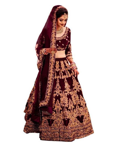 Buy 54/3XL Size Maroon Silk Plus Size Lehenga Choli Online for Women in USA