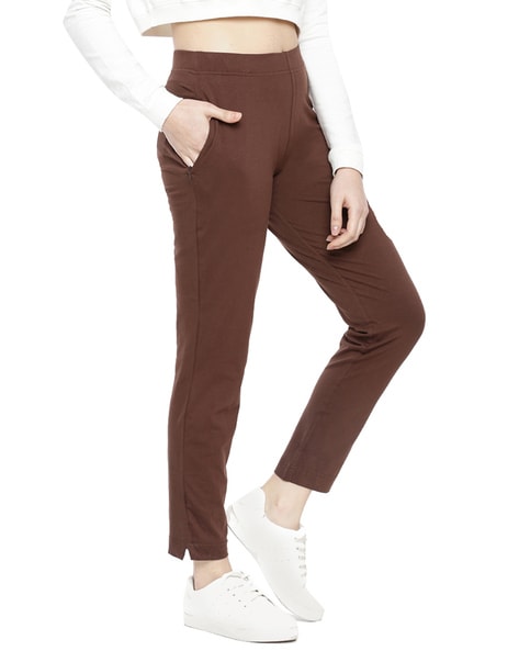 Smarty Pants womens cotton lycra ankle length brown color formal trouser