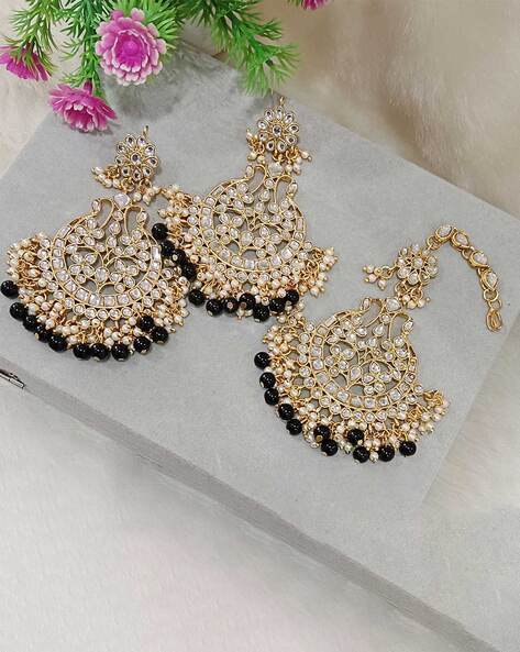 Polki Champagne Color Earrings Tikka Set | Champagne color, Maang tikka set,  Color