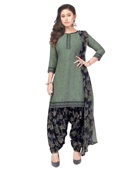Floral Printe 3-Piece Unstitched Dress Material Price in India