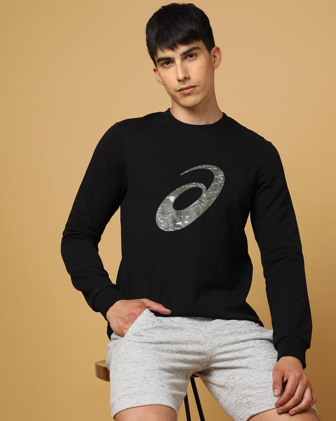 Buy ASICS Men Big Spiral Logo Sweat Shirt Online | Ajio.com