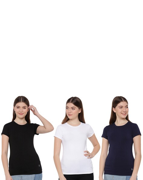 Buy Dollar Missy Women's Combo Of 3 Cotton Slim Fit Black;White