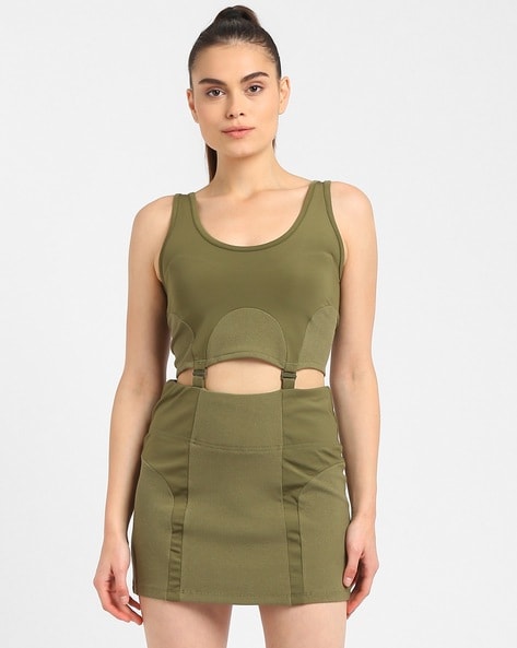 Buy Green Ribbed Bodycon Dress Online - Label Ritu Kumar