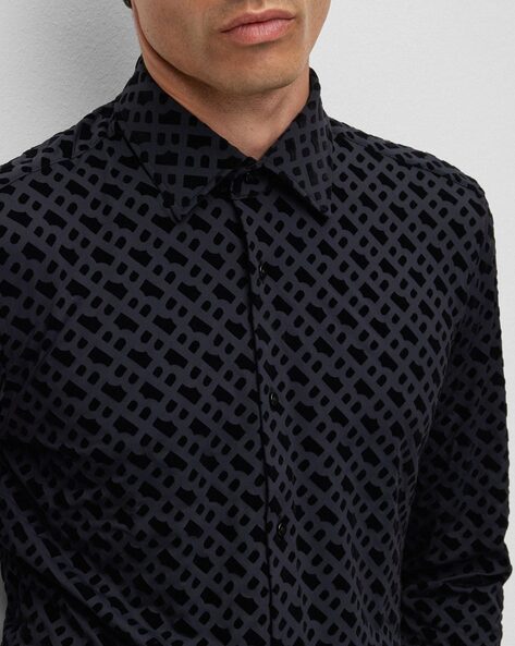 BOSS - Slim-fit shirt with flock-print monograms