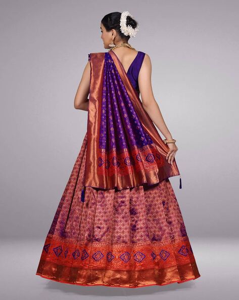 Orange & Blue Coloured Designer Banarasi Lehenga Choli with Dupatta!! –  Royskart