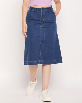 Trendy Long Blue Denim Skirt