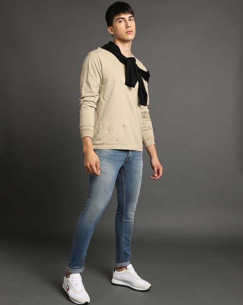 Men Heavily Washed Skinny Fit Jeans