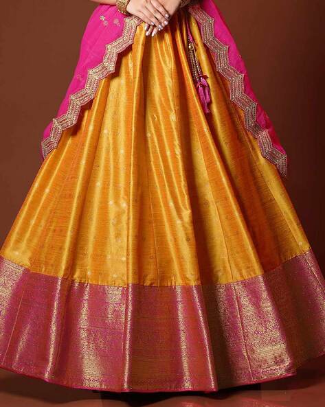 Yellow And Pink Embroidered Half N Half Saree