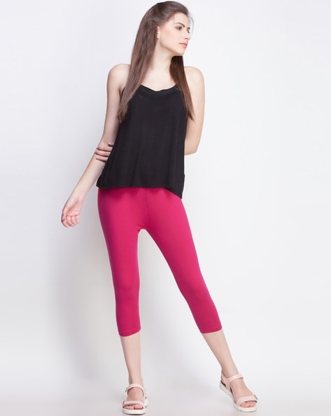 Solid Mid-Calf Length Leggings