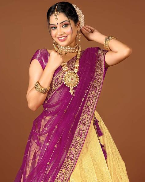 Shae by SASSAFRAS Purple & Gold-Toned Sequinned Ready to Wear Lehenga &  Blouse With Dupatta - Absolutely Desi