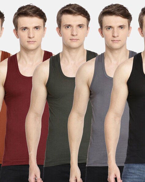 Buy Lux Cozi Cotton Plain/Solid Round Neck Sleeveless Assorted