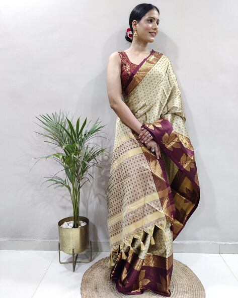 Kuberan Yellow Grey Khadi Banarasi Saree – Kuberan Silks