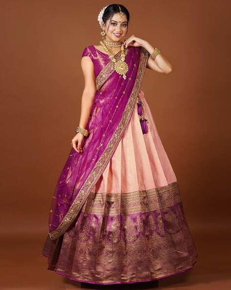 Yellow-Pink Color Traditional Wear Silk Thread Work Lehenga Choli –  fashionnaari