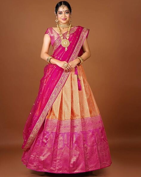 Orange and Pink Bridal A Line Lehenga Choli