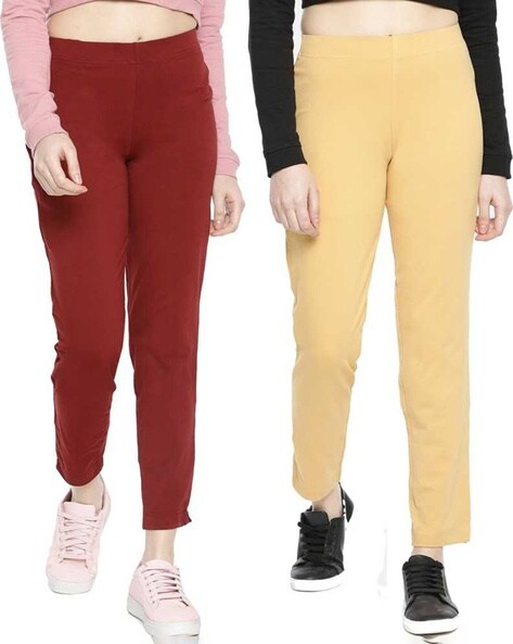 Buy Dollar Missy Women's Combo Of 3 Cotton Slim Fit Black;White And Red  Ankle Length Leggings Online at Low Prices in India 
