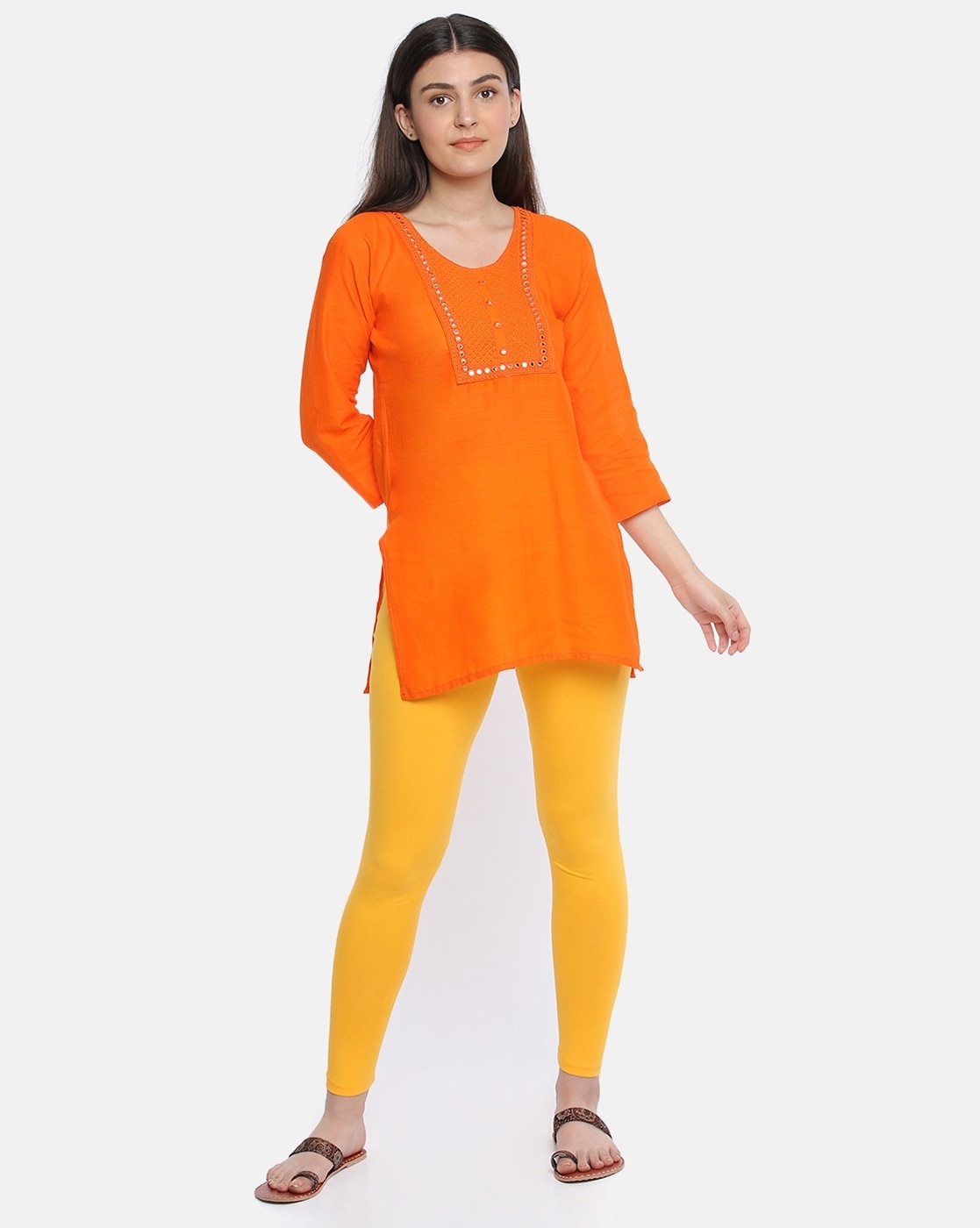Buy Orange Leggings for Women by DOLLAR MISSY Online | Ajio.com