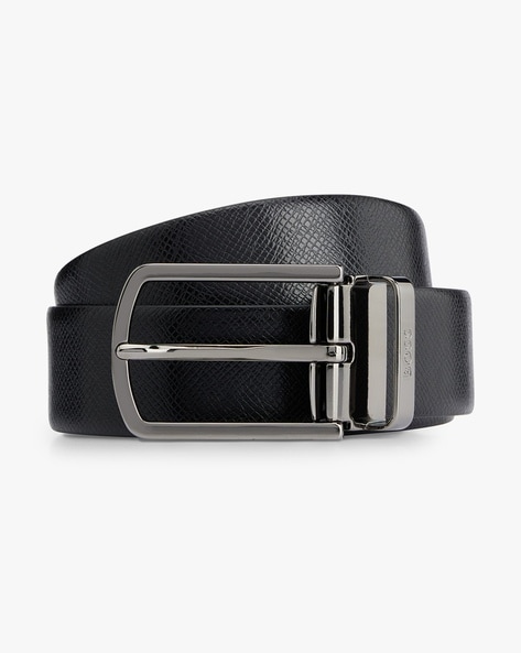 BOSS - Italian-leather belt with monogram plaque buckle