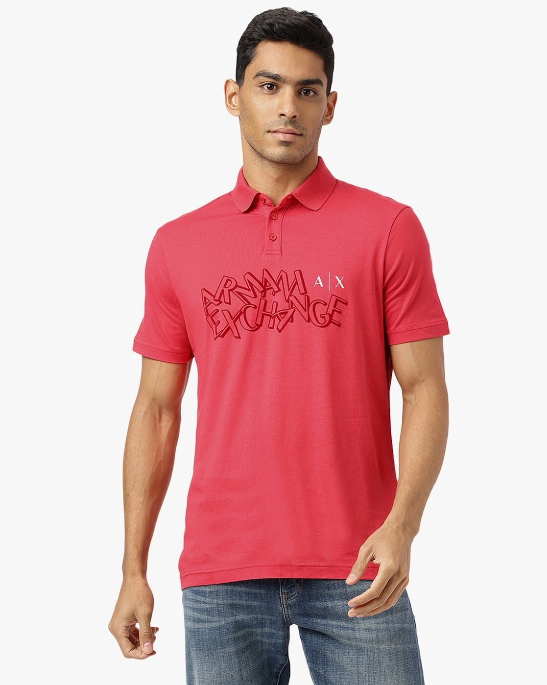 Buy ARMANI EXCHANGE Regular Fit Polo T-Shirt with Online | Ajio.com