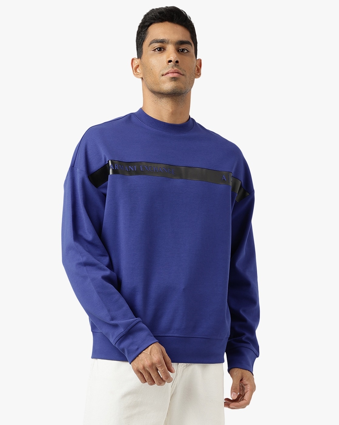 Round Neck Sweatshirt with Logo Tape