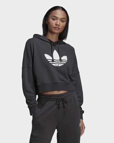 Womens adidas cheap trefoil cropped hoodie