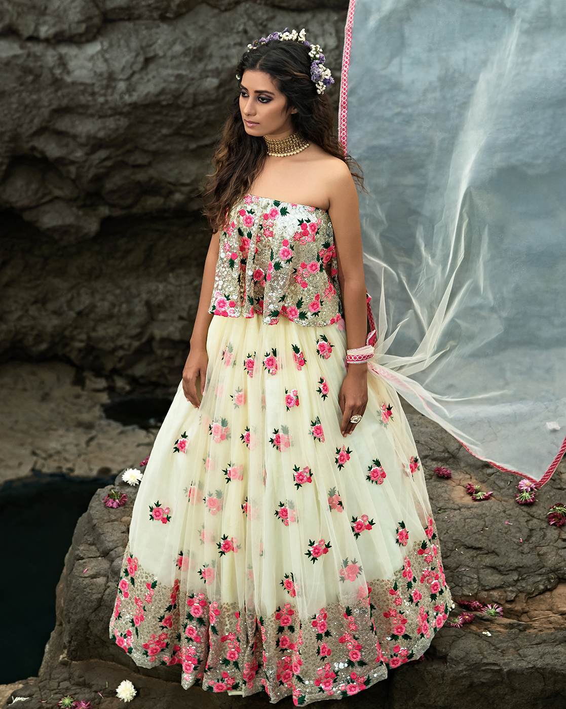 Rose Gold Net Ruffled Lehenga Set For Girls Design by Toplove at Pernia's  Pop Up Shop 2024