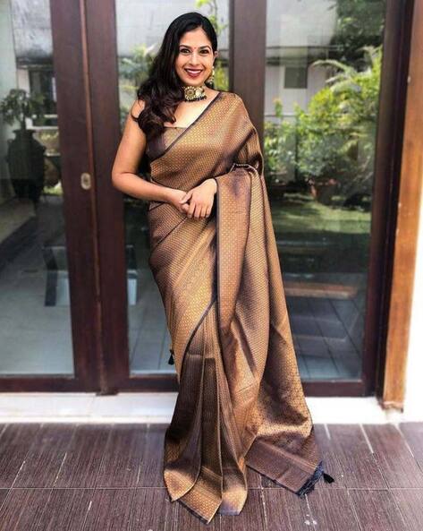 Digital Printed Art Silk Saree in Brown : SFF2908