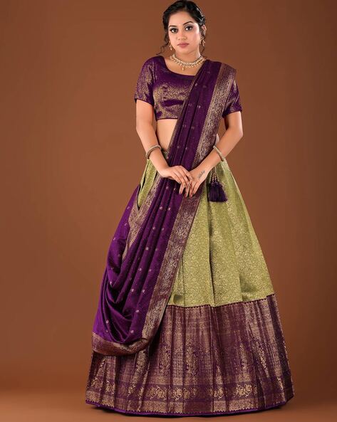 Light Pea Green And Purple Lehenga Set – Agashe