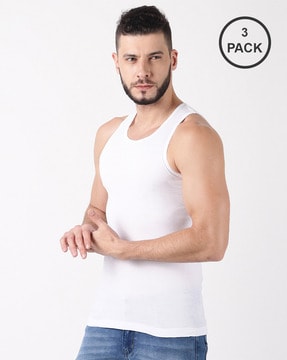 Buy Force NXT Pack Of 3 Sleeveless Pure Cotton Innerwear Vests