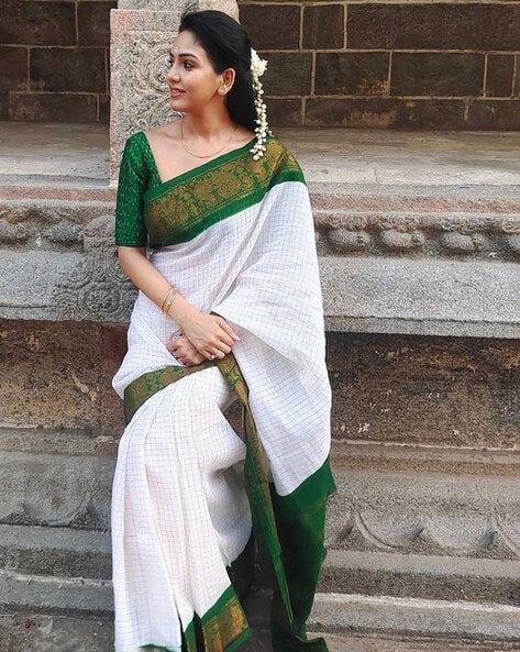 Machine Embroidered Bahgalpuri Check Silk Saree | NHH142