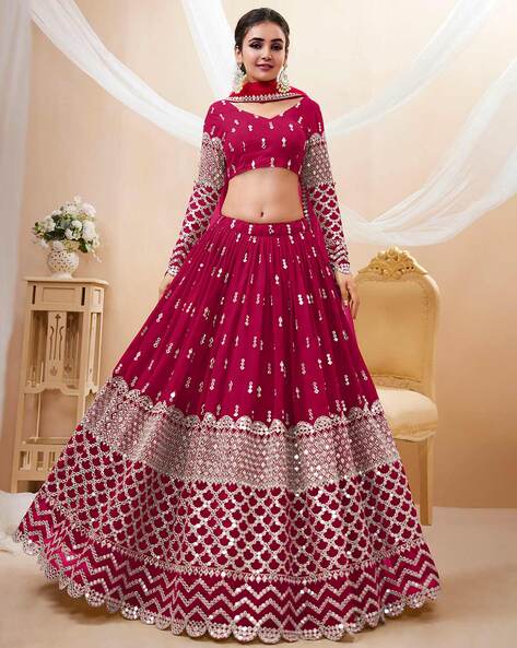 Buy Janasya Pink Poly Silk Gold Print Lehenga Choli With Dupatta online