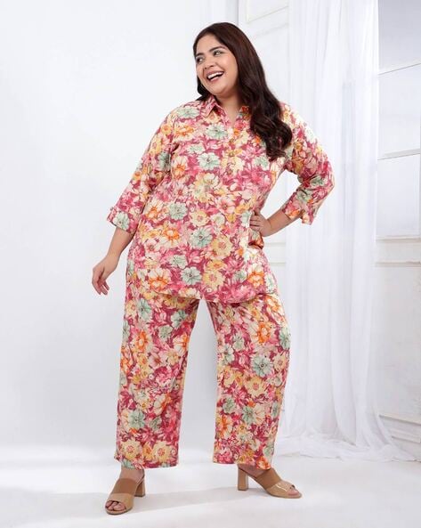 Bani Women Plus Size Floral Printed Co-ord Set, Shirt & Trouser Set 2