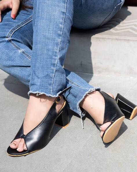 Marc Loire Women's Golden Peep Toe Block Heels Fashion Sandals, 3 UK