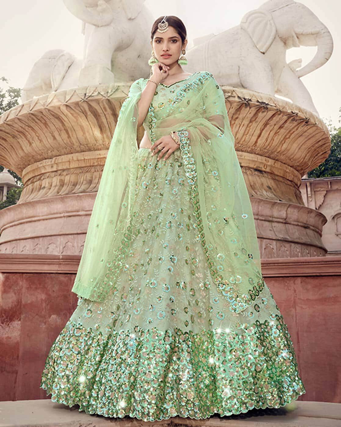 Premya By Manishii Sequins Embroidered Pleated Lehenga Set | Green,  Sequins, Blouse, Sweethear… | Party wear indian dresses, Full flared skirt,  Wedding dress outfit