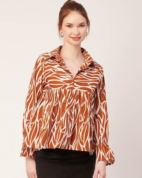 Printed Peplum Top with Full Sleeves