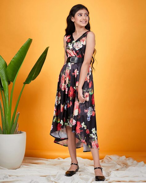 Girls black floral outlet dress