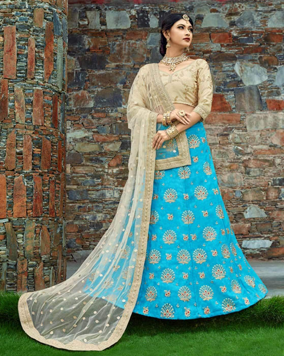 Buy Stylish Sky Blue Georgette Wedding Party Wear Lehenga Choli