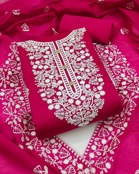 Embroidered Unstitched Dress Material with Dupatta Set Price in India