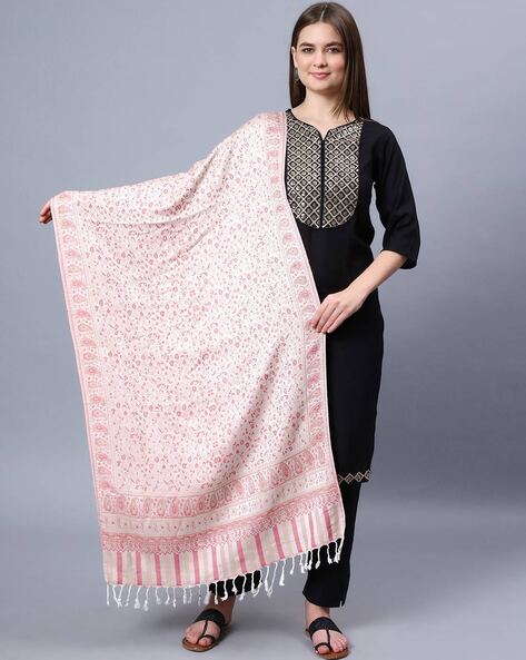 Floral Print Stole with Tassels Price in India