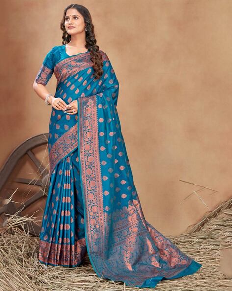 A Celebration of Colors: Navy Blue Multi Color Banarasi Saree – YNF