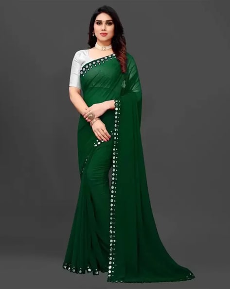 Green Satin Plain Saree With Blouse Saree 4803SR14