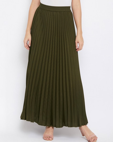 Green pleated flared skirt best sale