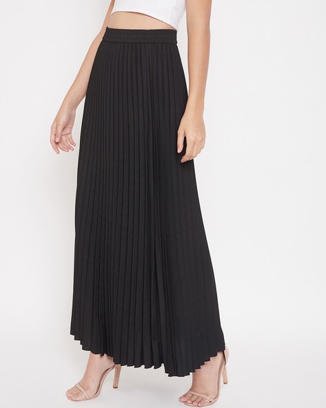 Buy Women Black Solid Accordion Pleat Maxi Flared Skirt - Skirts